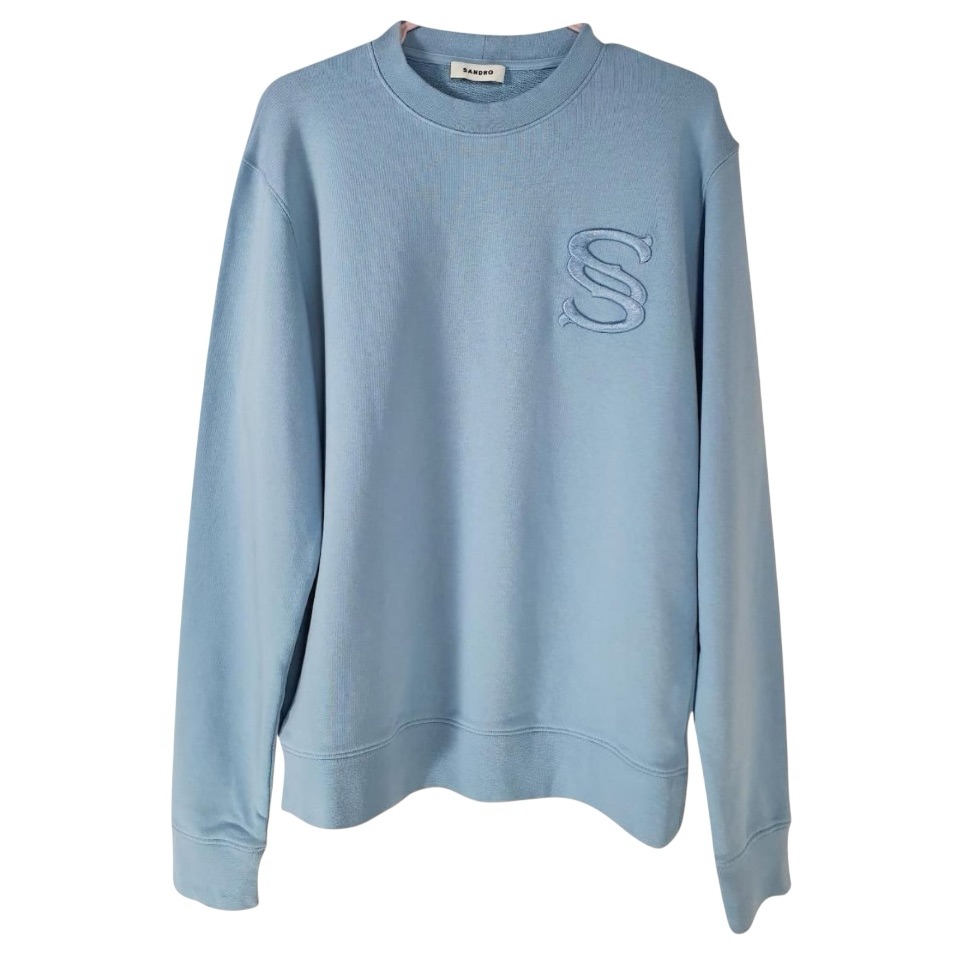 Sandro Paris Sweatshirt Organic Cotton Light Blue Emboidered Logo Size Xs